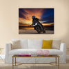 Young man riding big bike motorcycle people adventure sport leisure theme Multi panel canvas wall art