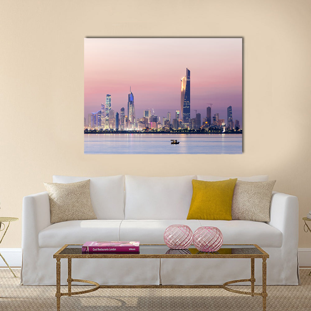Skyline of Kuwait city at night multi panel canvas wall art