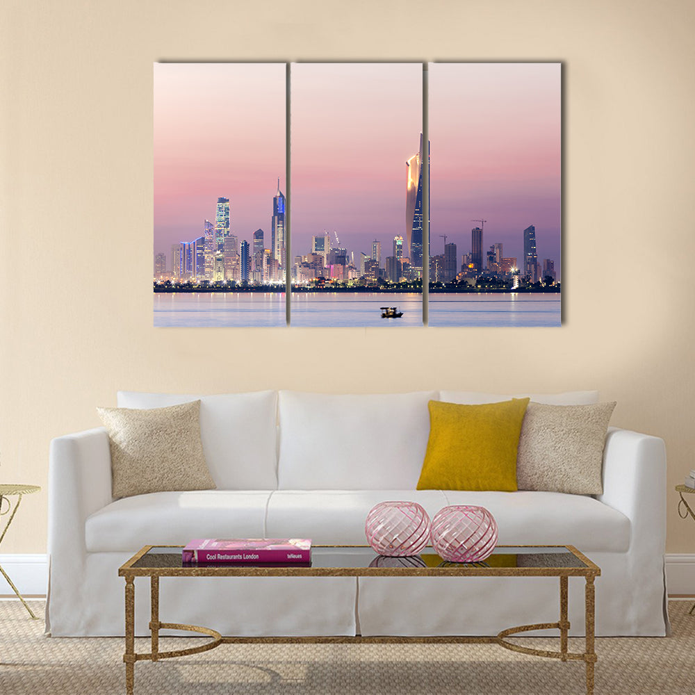 Skyline of Kuwait city at night multi panel canvas wall art