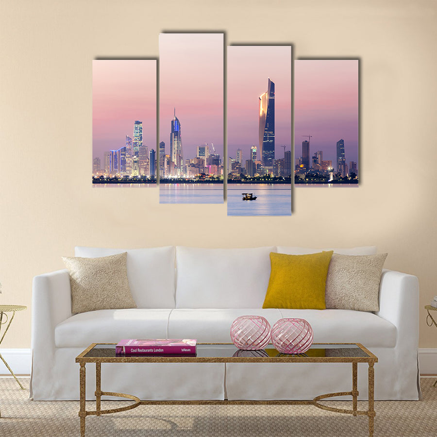 Skyline of Kuwait city at night multi panel canvas wall art