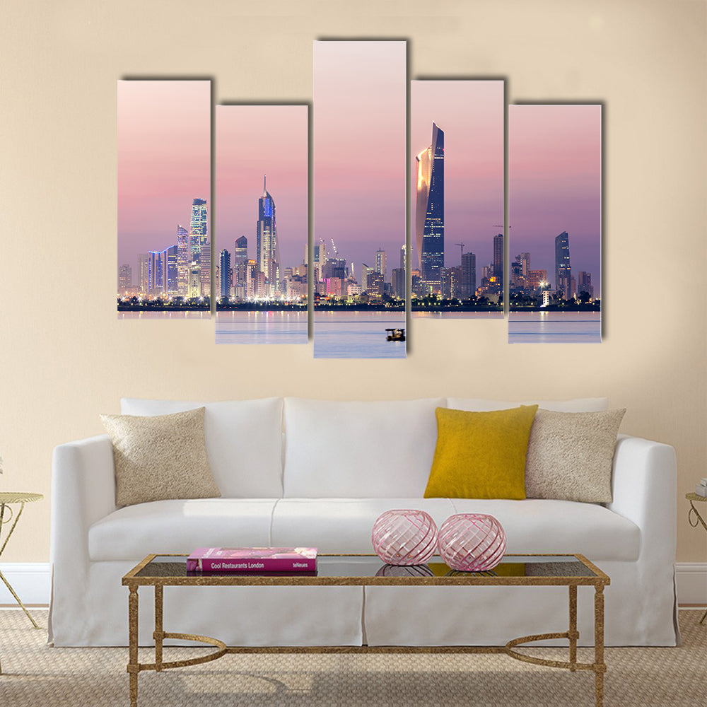 Skyline of Kuwait city at night multi panel canvas wall art