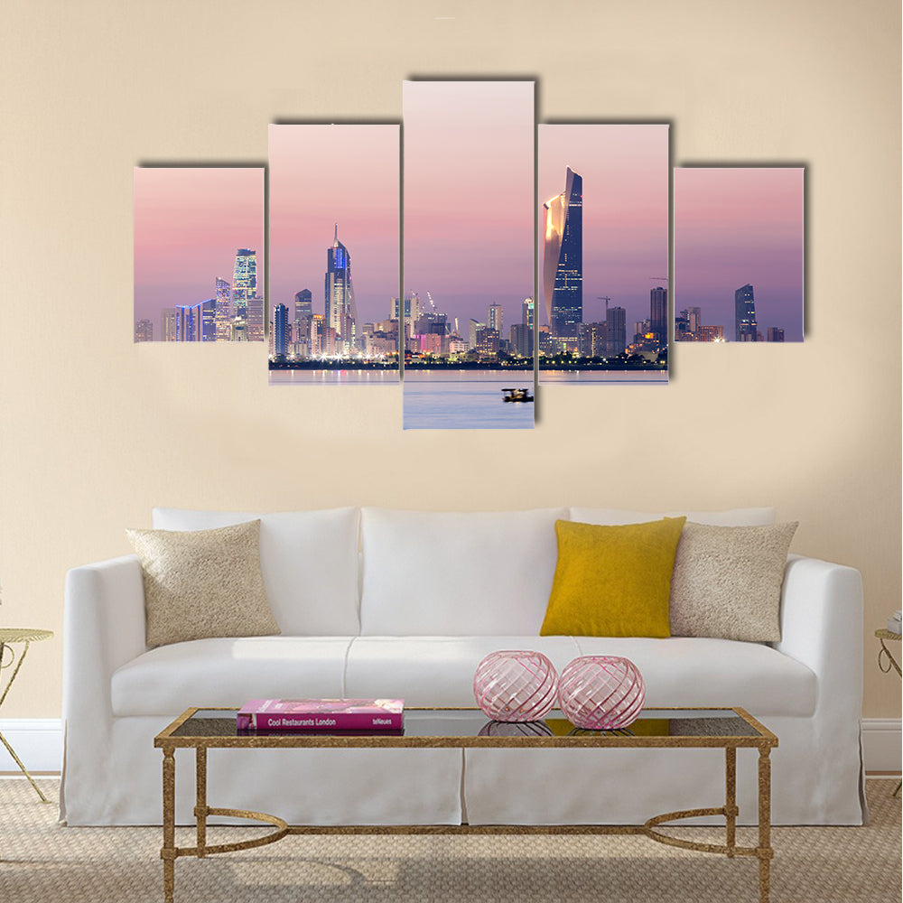 Skyline of Kuwait city at night multi panel canvas wall art