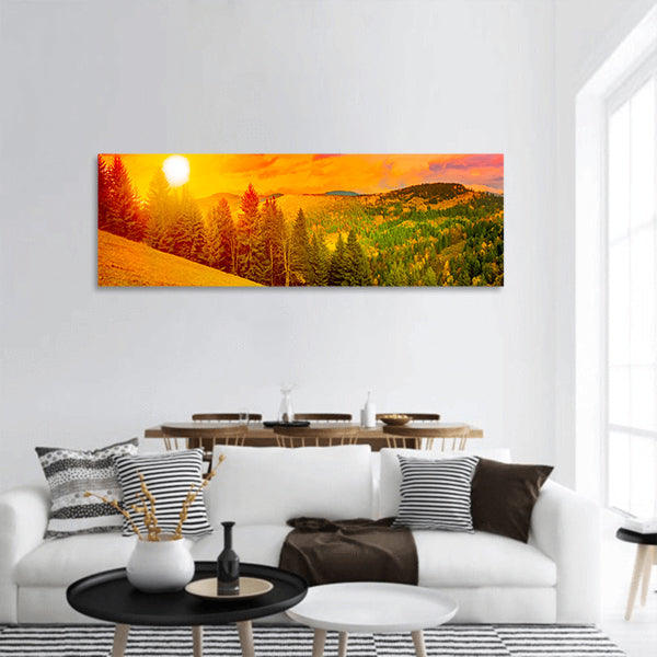 Mountains landscape , Sunset sky Carpathian, Ukraine panoramic canvas wall art