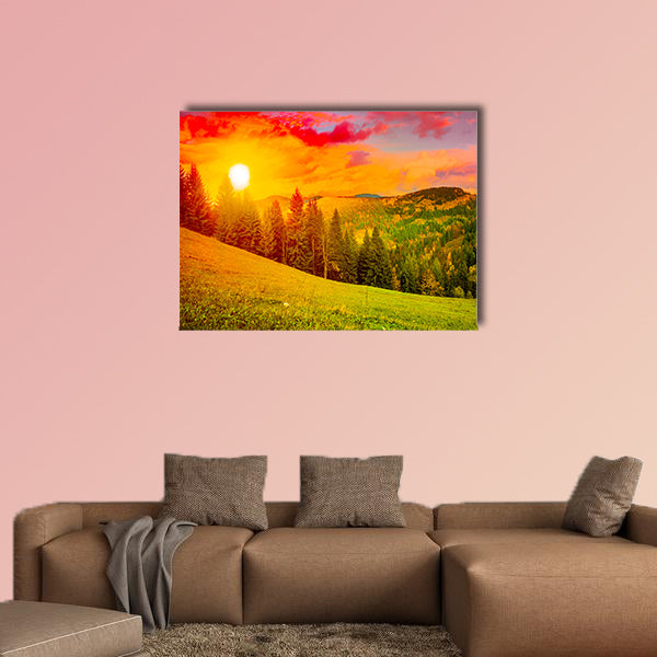 Beautiful mountains landscape, Sunset sky multi panel canvas wall art