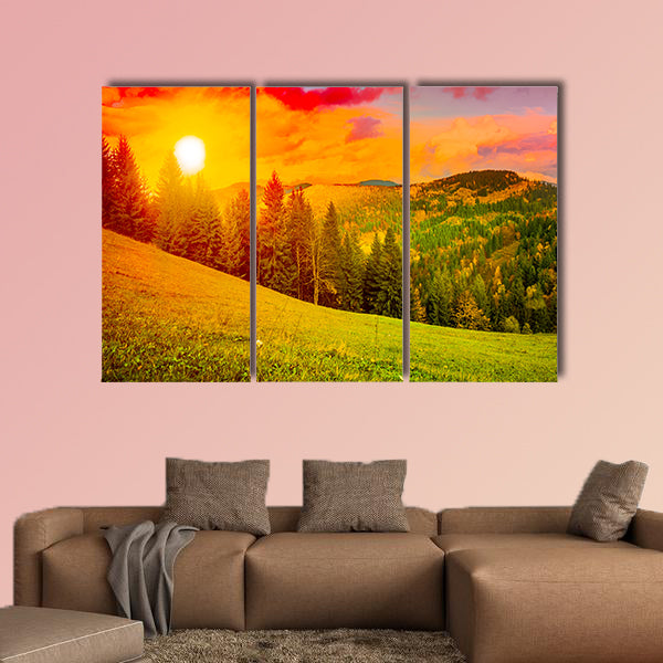Beautiful mountains landscape, Sunset sky multi panel canvas wall art