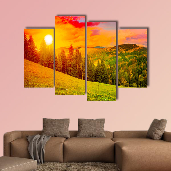 Beautiful mountains landscape, Sunset sky multi panel canvas wall art