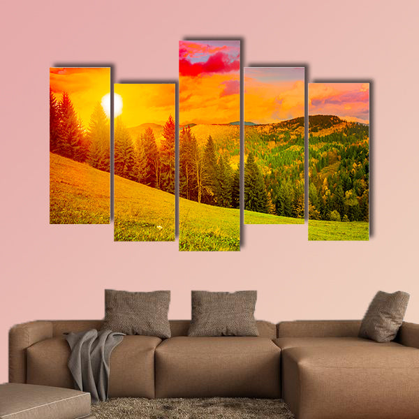 Beautiful mountains landscape, Sunset sky multi panel canvas wall art