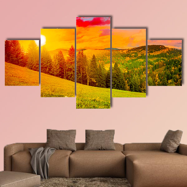 Beautiful mountains landscape, Sunset sky multi panel canvas wall art