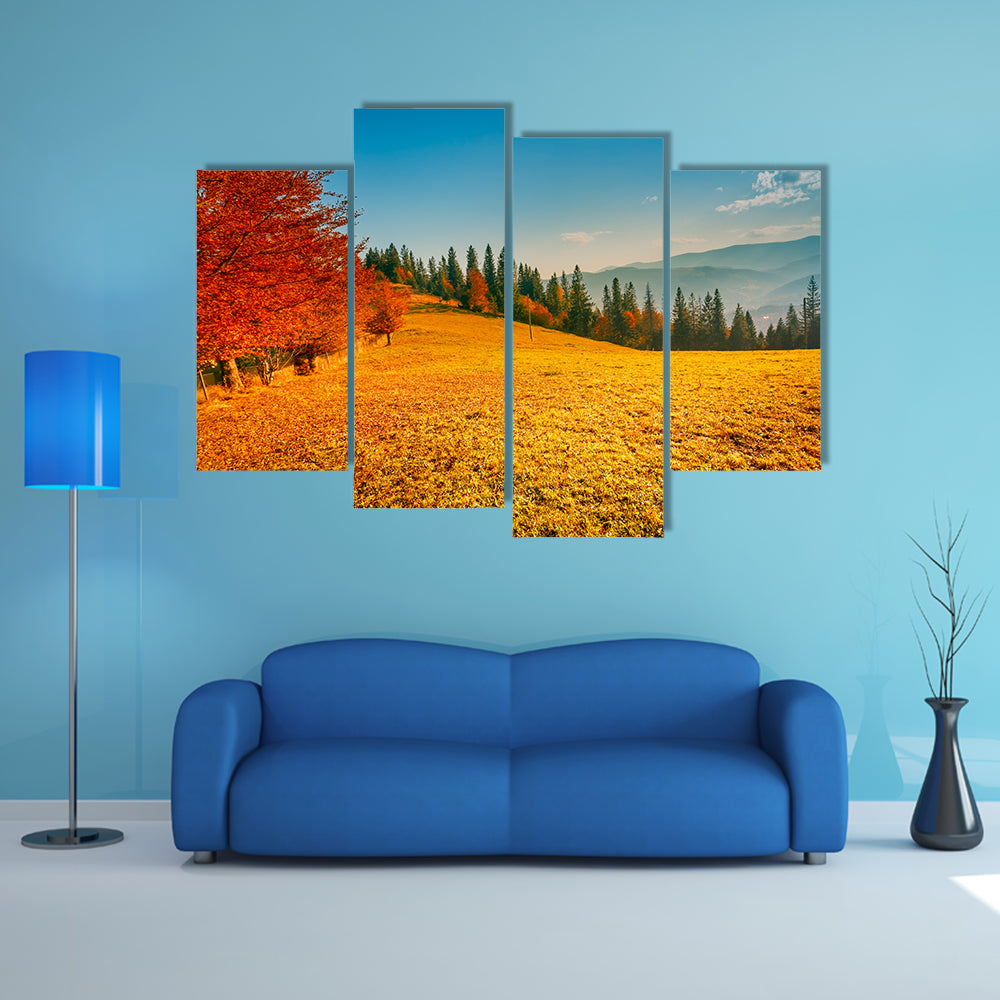 Colorful autumn landscape, Carpathian mountains, Ukraine, Europe multi panel canvas wall art