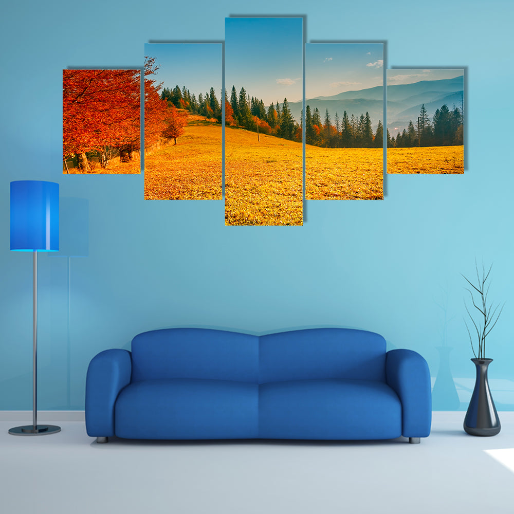 Colorful autumn landscape, Carpathian mountains, Ukraine, Europe multi panel canvas wall art