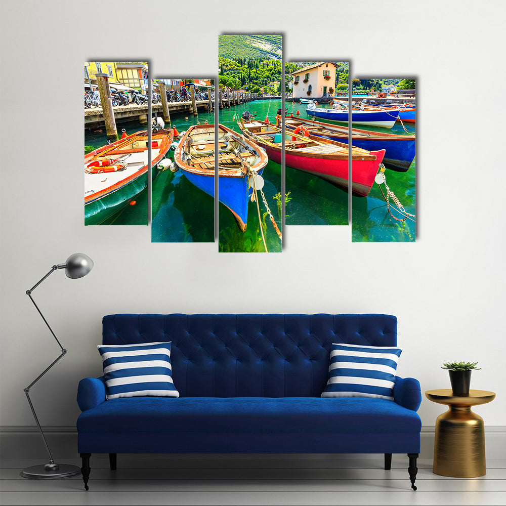 So Many Colorful Boats Making The Eyes Glaring With A Landscape Of Summer In Itlay, Multi Panel Canvas Wall Art