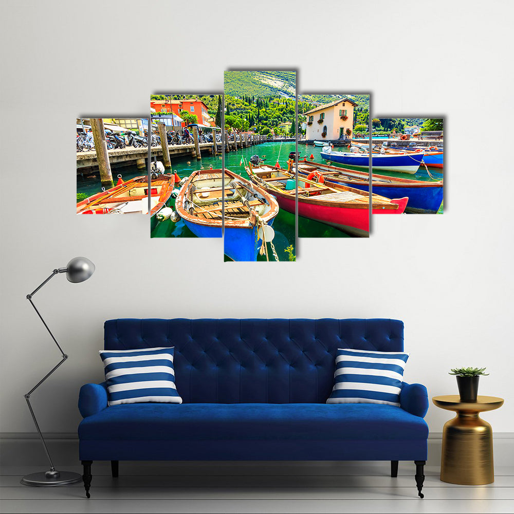 So Many Colorful Boats Making The Eyes Glaring With A Landscape Of Summer In Itlay, Multi Panel Canvas Wall Art
