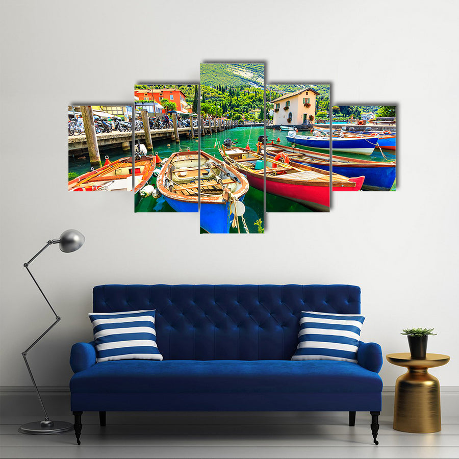 So Many Colorful Boats Making The Eyes Glaring With A Landscape Of Summer In Itlay, Multi Panel Canvas Wall Art