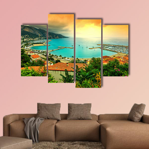 Famous beach and coastline with beautiful sunset, Menton wall art