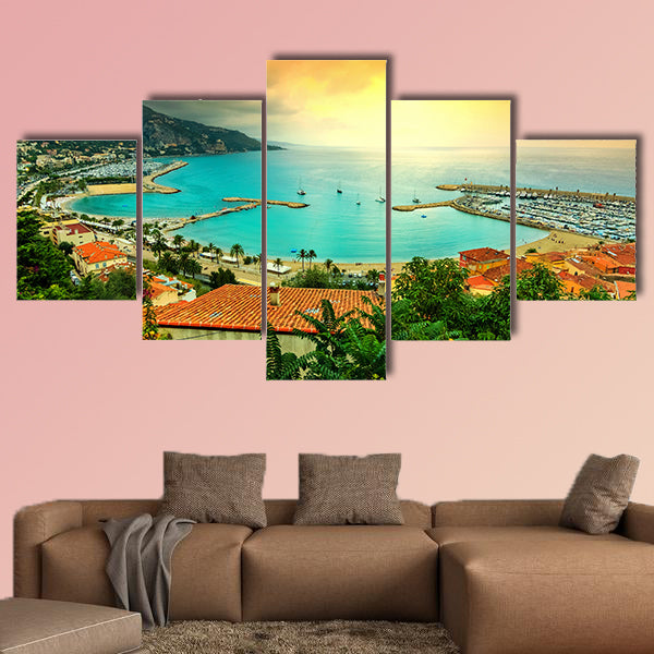 Famous beach and coastline with beautiful sunset, Menton wall art