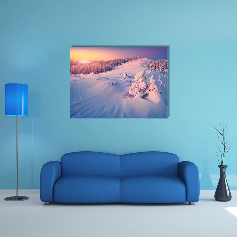 A Colorful Winter Sunrise In The Mountains Multi Panel Canvas Wall Art