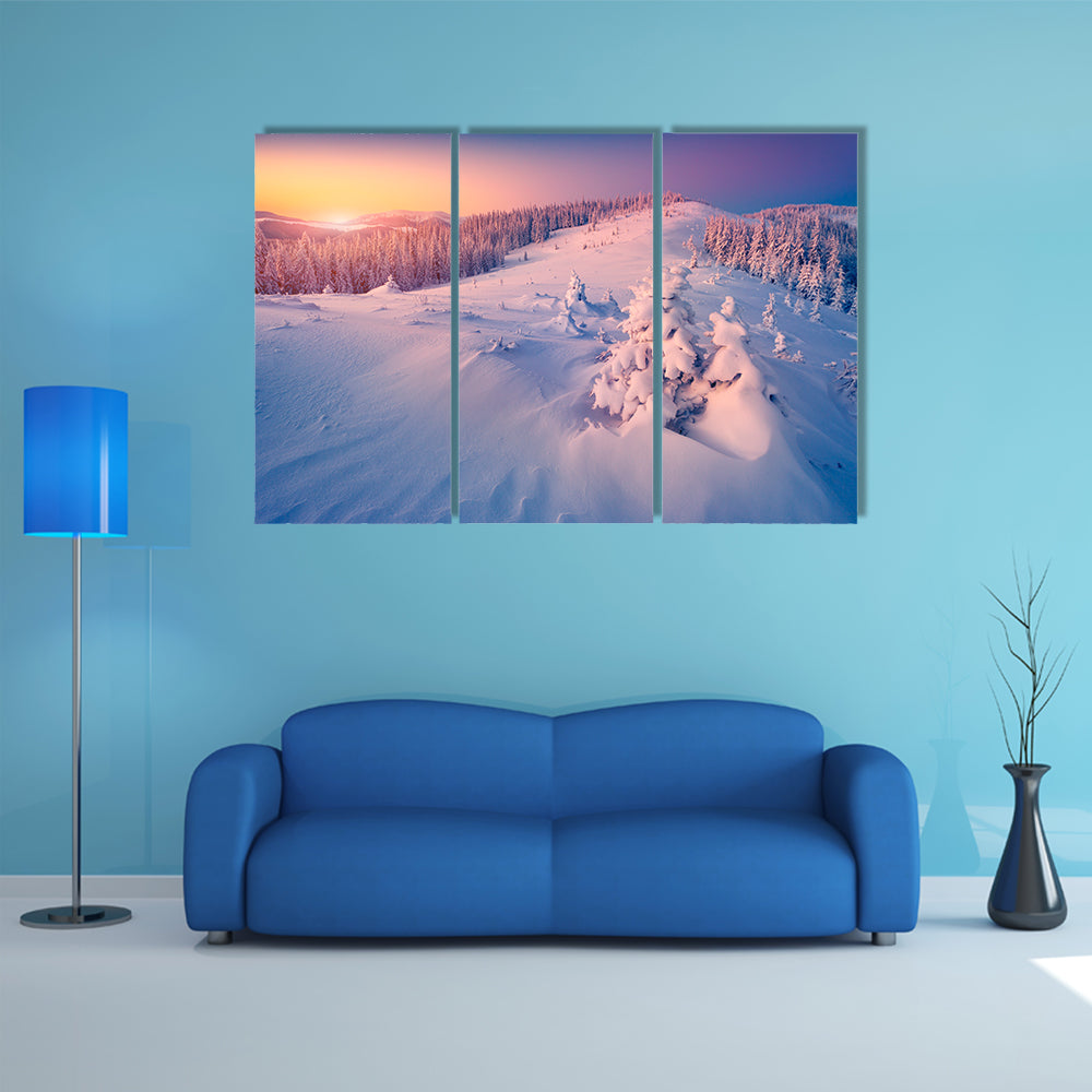 A Colorful Winter Sunrise In The Mountains Multi Panel Canvas Wall Art