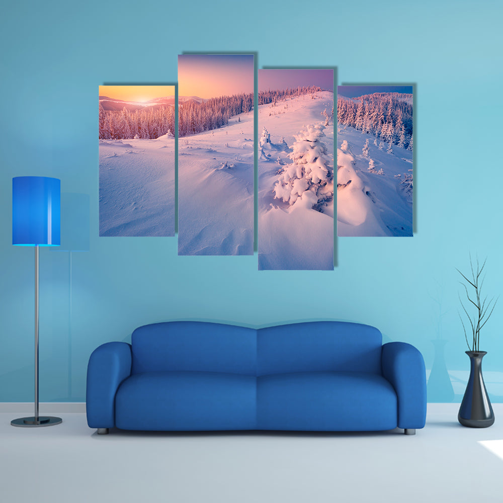 A Colorful Winter Sunrise In The Mountains Multi Panel Canvas Wall Art