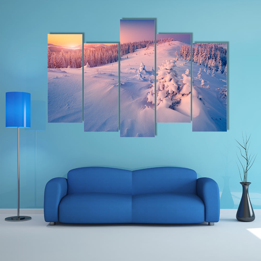 A Colorful Winter Sunrise In The Mountains Multi Panel Canvas Wall Art