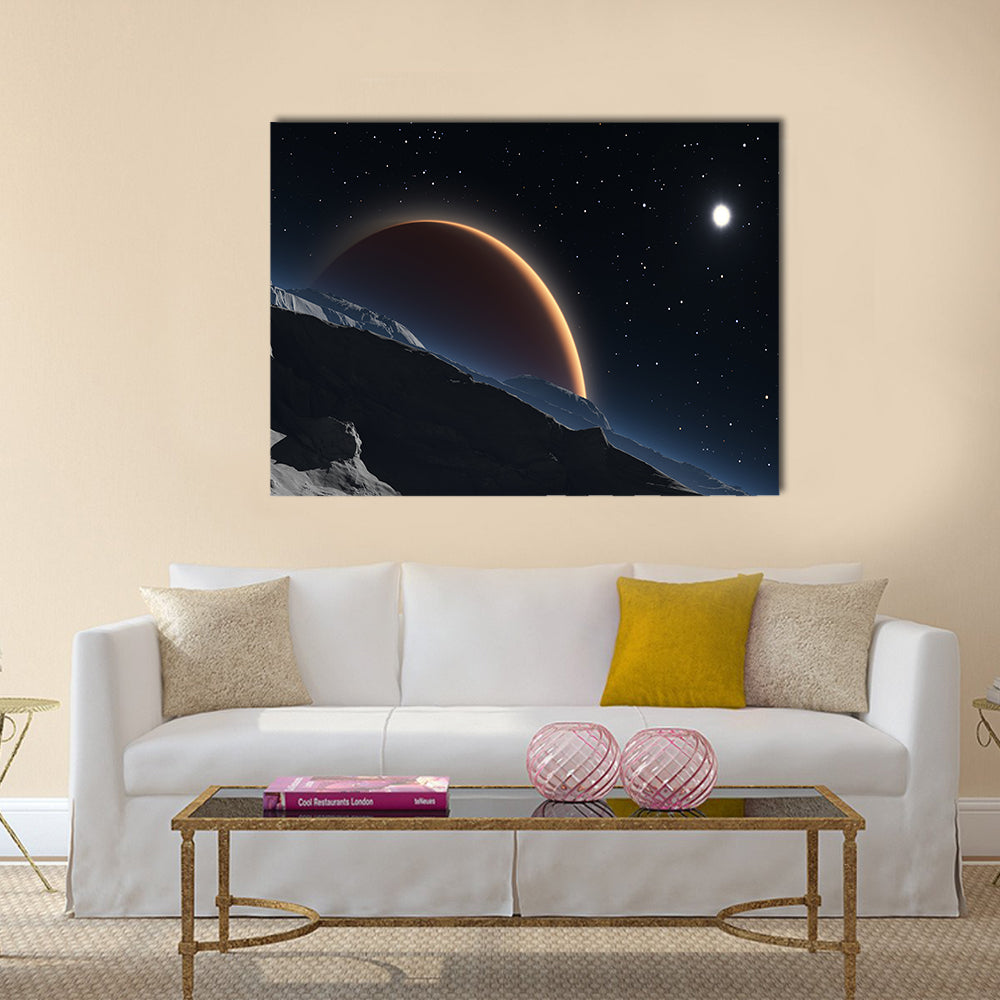 Phobos with the red planet Mars in the background Multi Panel Canvas Wall Art