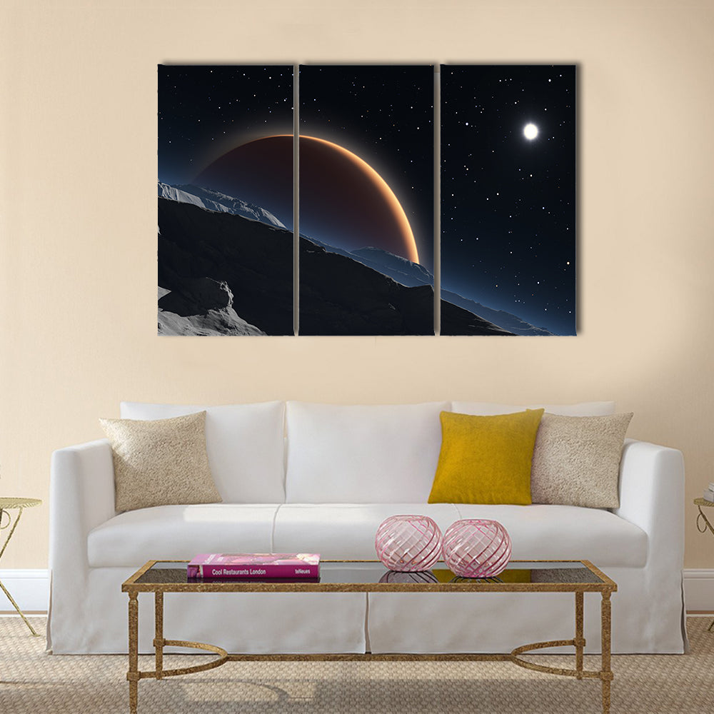 Phobos with the red planet Mars in the background Multi Panel Canvas Wall Art