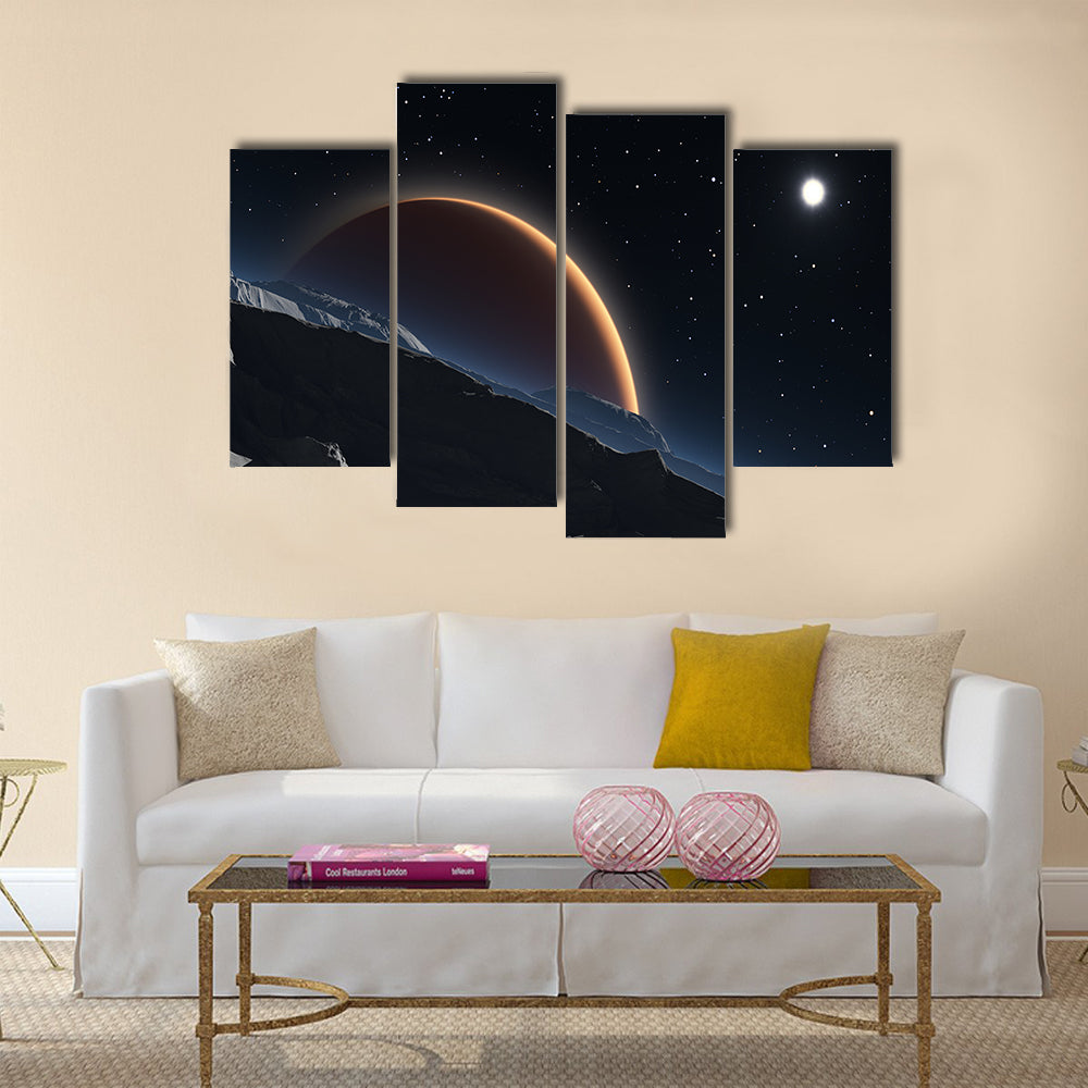 Phobos with the red planet Mars in the background Multi Panel Canvas Wall Art