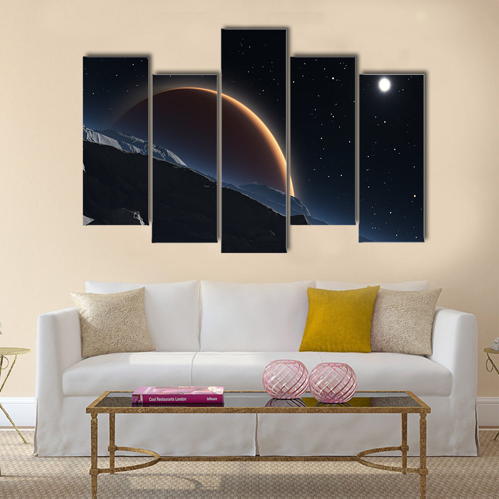 Phobos with the red planet Mars in the background Multi Panel Canvas Wall Art