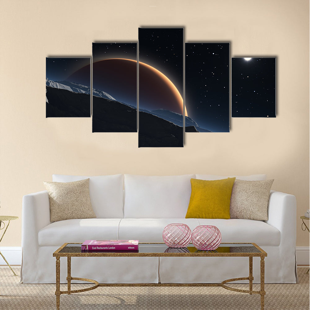Phobos with the red planet Mars in the background Multi Panel Canvas Wall Art