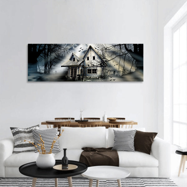 Haunted house with dark scary panoramic canvas wall art