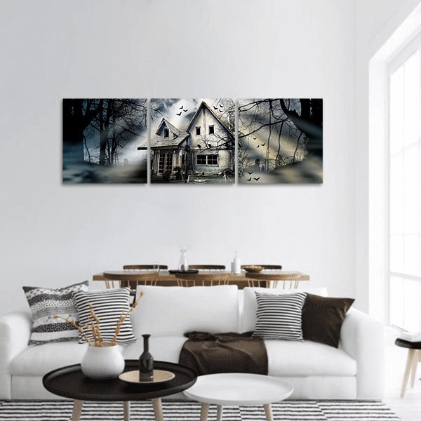 Haunted house with dark scary panoramic canvas wall art
