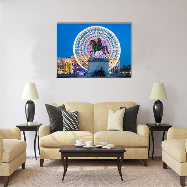 Place Bellecour statue of King Louis XIV by night Multi panel canvas wall art