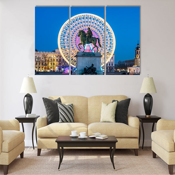 Place Bellecour statue of King Louis XIV by night Multi panel canvas wall art