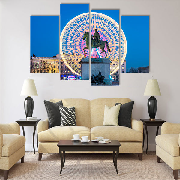 Place Bellecour statue of King Louis XIV by night Multi panel canvas wall art