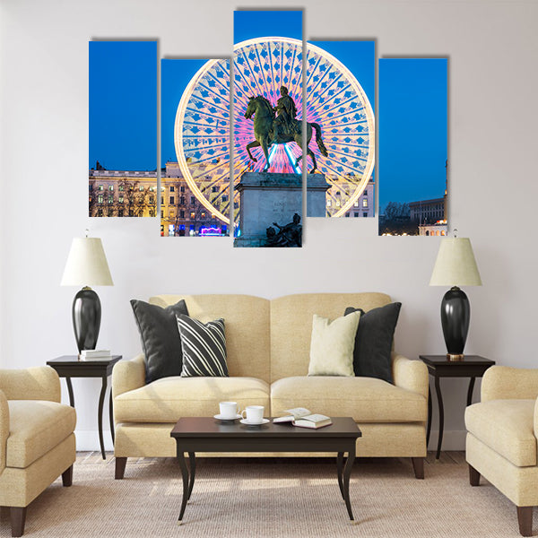 Place Bellecour statue of King Louis XIV by night Multi panel canvas wall art