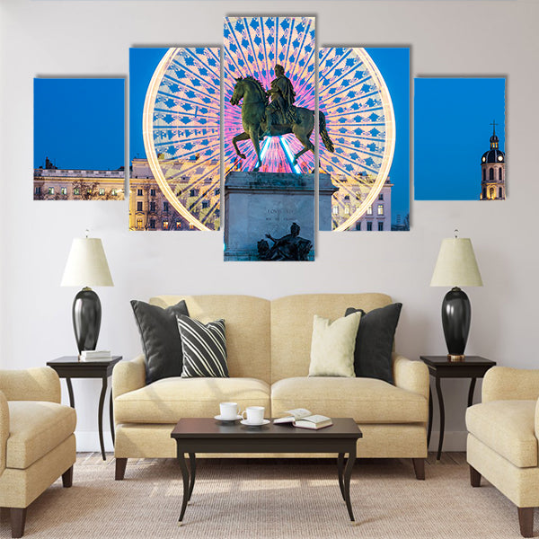 Place Bellecour statue of King Louis XIV by night Multi panel canvas wall art