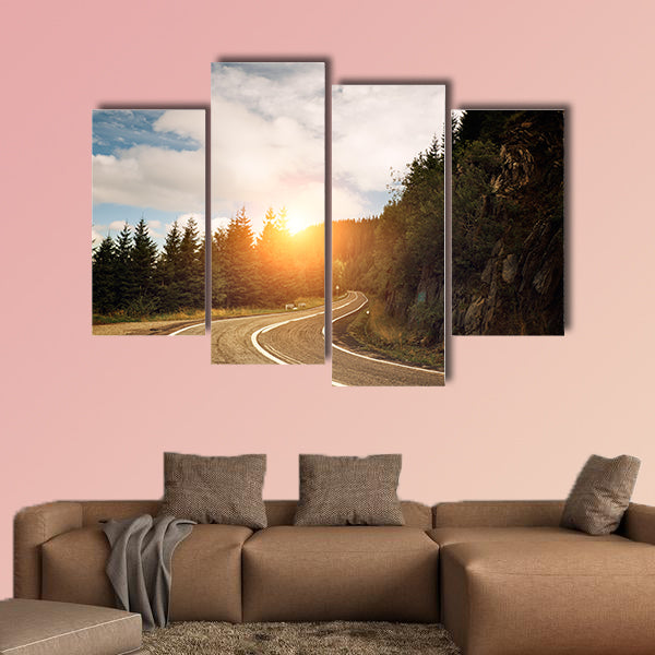 Mountain road multi panel canvas wall art