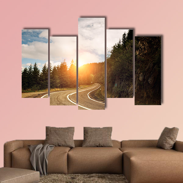 Mountain road multi panel canvas wall art