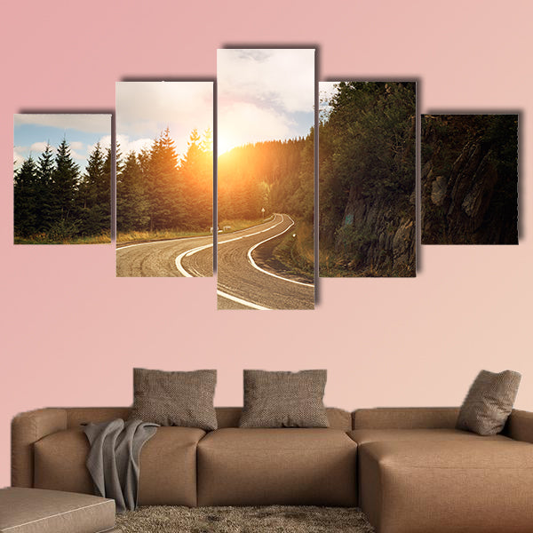 Mountain road multi panel canvas wall art