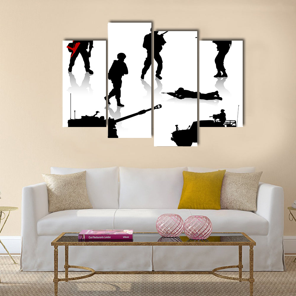Silhouettes Collection Of Military Forces Exercising For The War, Multi Panel Canvas Wall Art