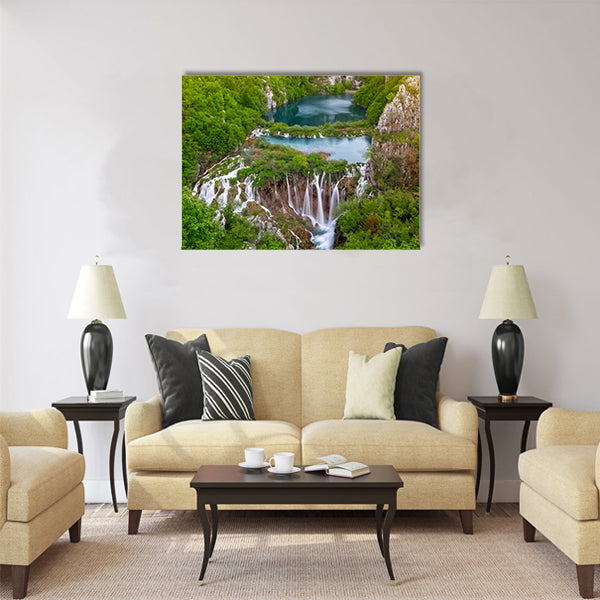 Breathtaking view of waterfalls in the Plitvice Multi Panel Canvas Wall Art