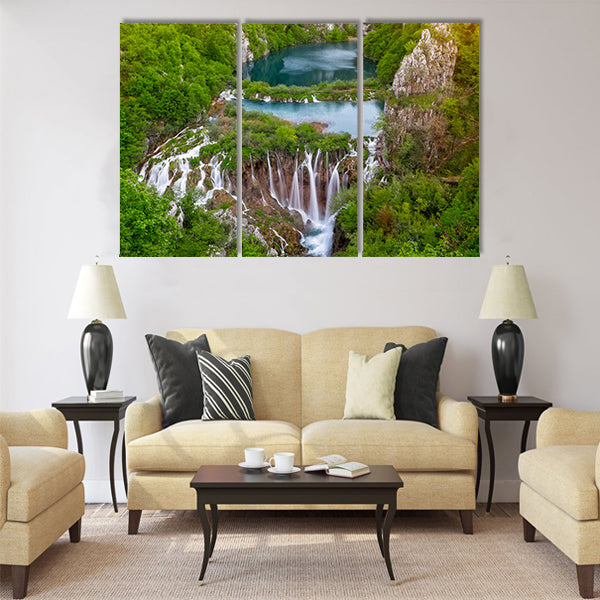 Breathtaking view of waterfalls in the Plitvice Multi Panel Canvas Wall Art