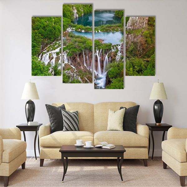 Breathtaking view of waterfalls in the Plitvice Multi Panel Canvas Wall Art