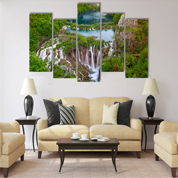 Breathtaking view of waterfalls in the Plitvice Multi Panel Canvas Wall Art