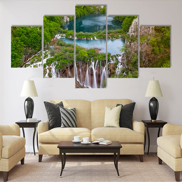 Breathtaking view of waterfalls in the Plitvice Multi Panel Canvas Wall Art