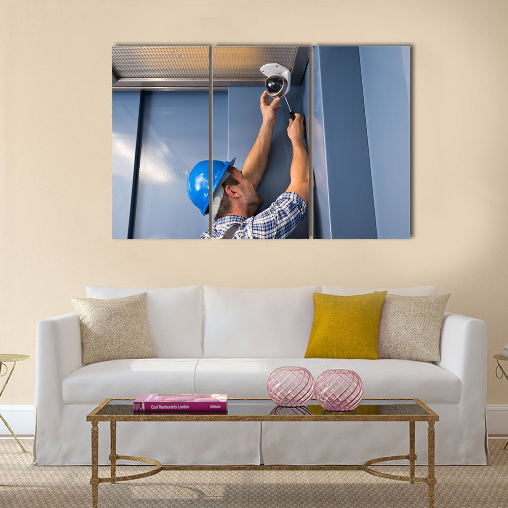 Photo Of Professional Cctv Technician Multi panel canvas wall art