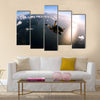 Portrait Of Two Tandem Skydivers In Action Parachuting Through The Air Multi Panel Canvas Wall Art