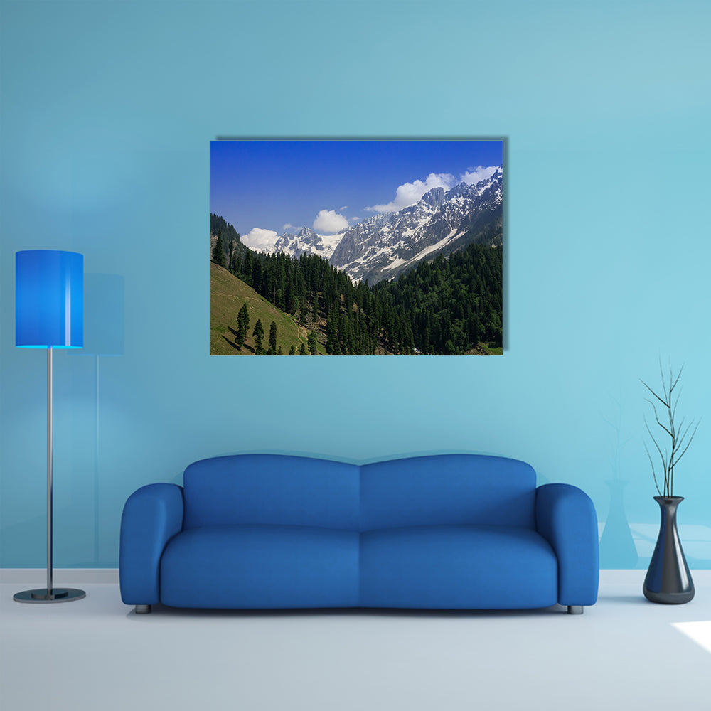 Snow Mountain with pine forest Multi Panel Canvas Wall Art