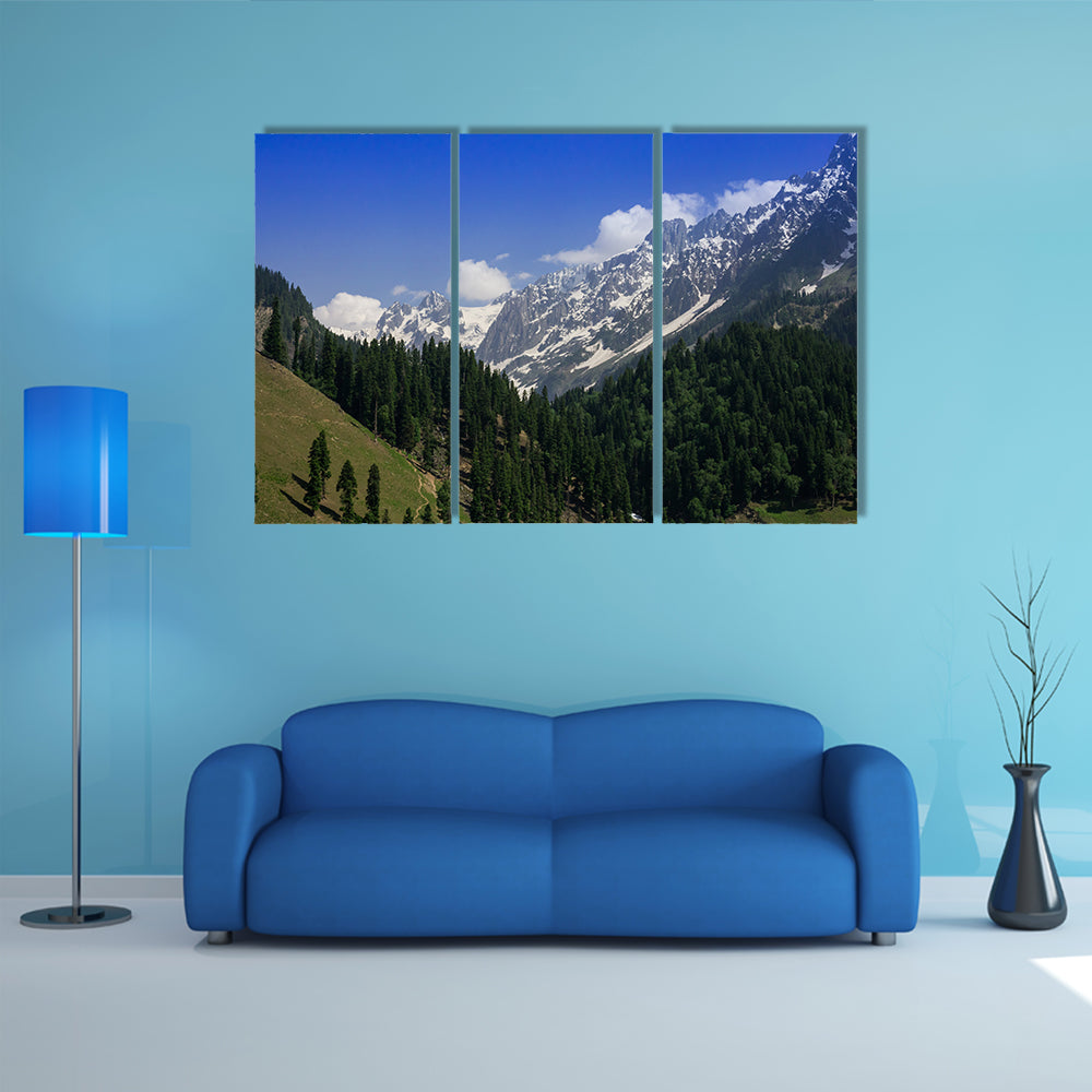 Snow Mountain with pine forest Multi Panel Canvas Wall Art