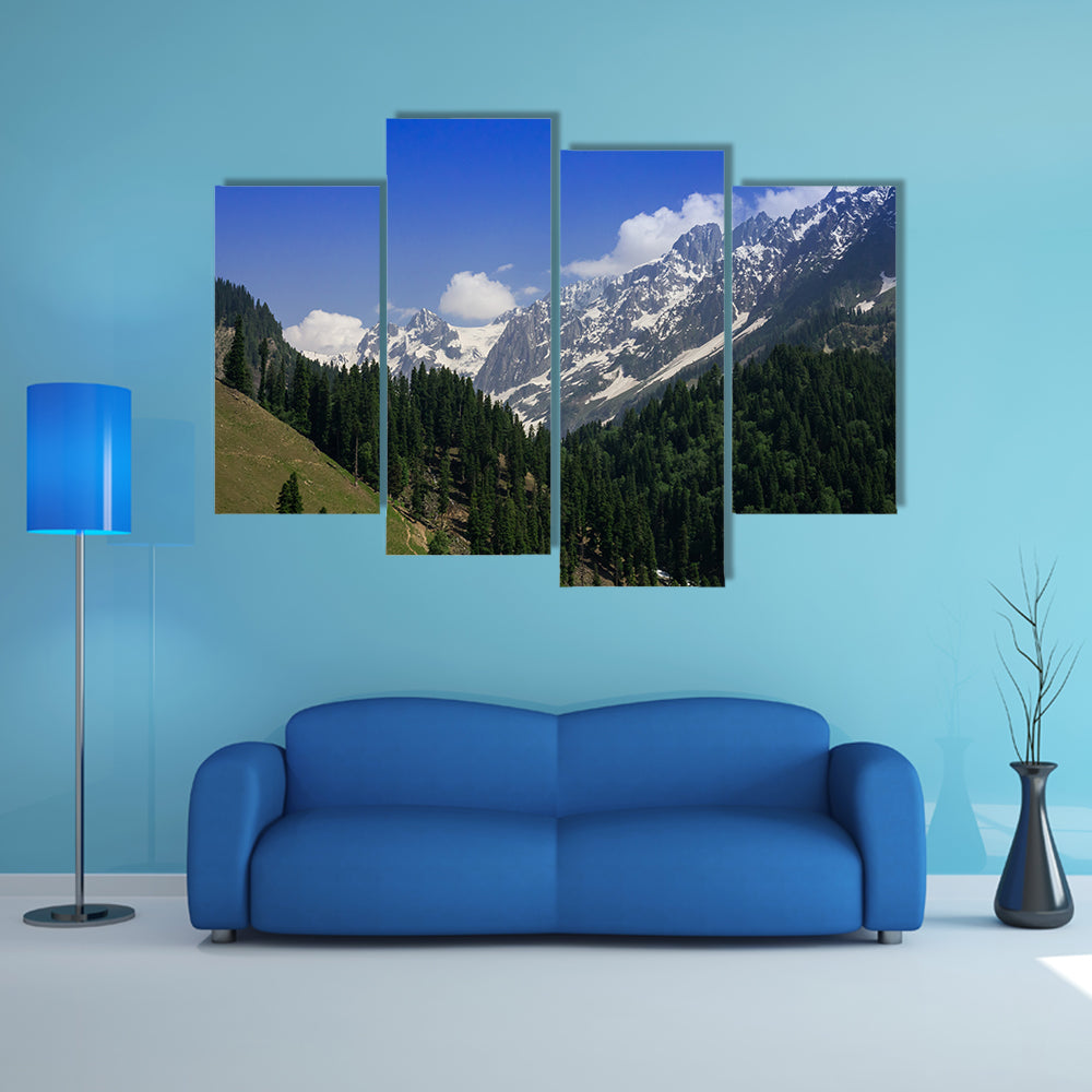 Snow Mountain with pine forest Multi Panel Canvas Wall Art
