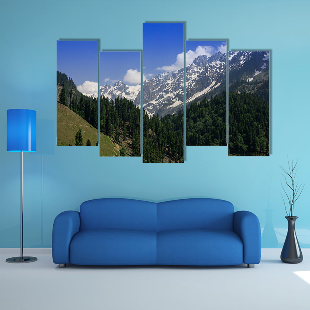 Snow Mountain with pine forest Multi Panel Canvas Wall Art